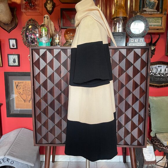 Vintage Lilli Ann Knit Black Cream Mod Dress Coat with Scarf Set Sz Medium - Picture 4 of 14